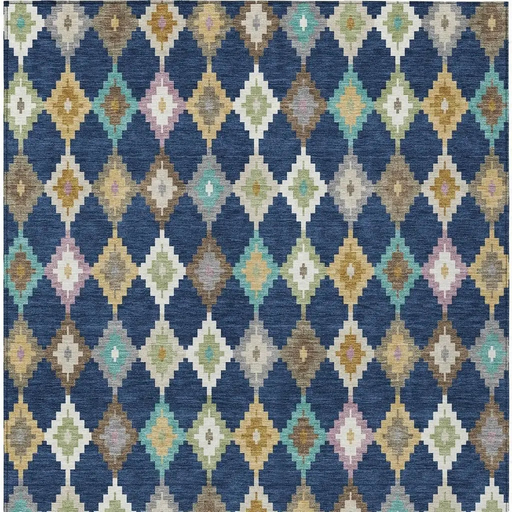 8' X 10' Navy Blue And Chocolate Aztec Washable Indoor Outdoor Area Rug Homeroots Outdoor