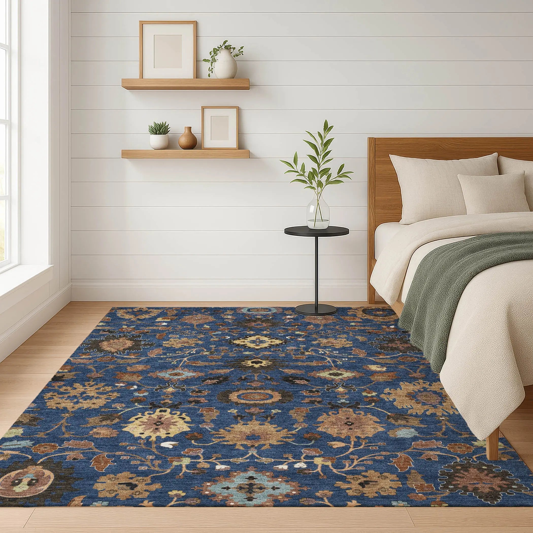 8' X 10' Navy Blue And Copper Floral Medallion Washable Indoor Outdoor Area Rug Homeroots Outdoor
