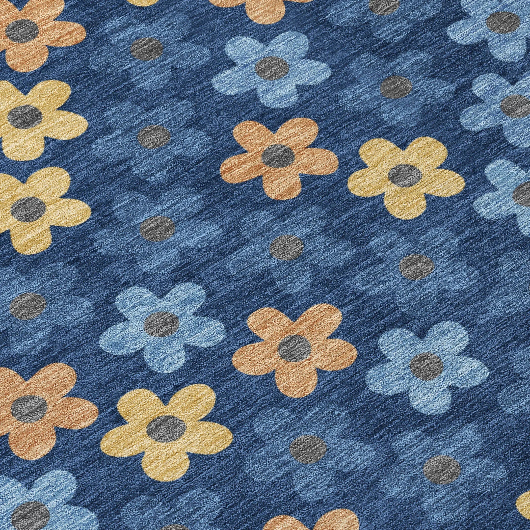 8' X 10' Navy Blue And Copper Floral Washable Indoor Outdoor Area Rug Homeroots Outdoor
