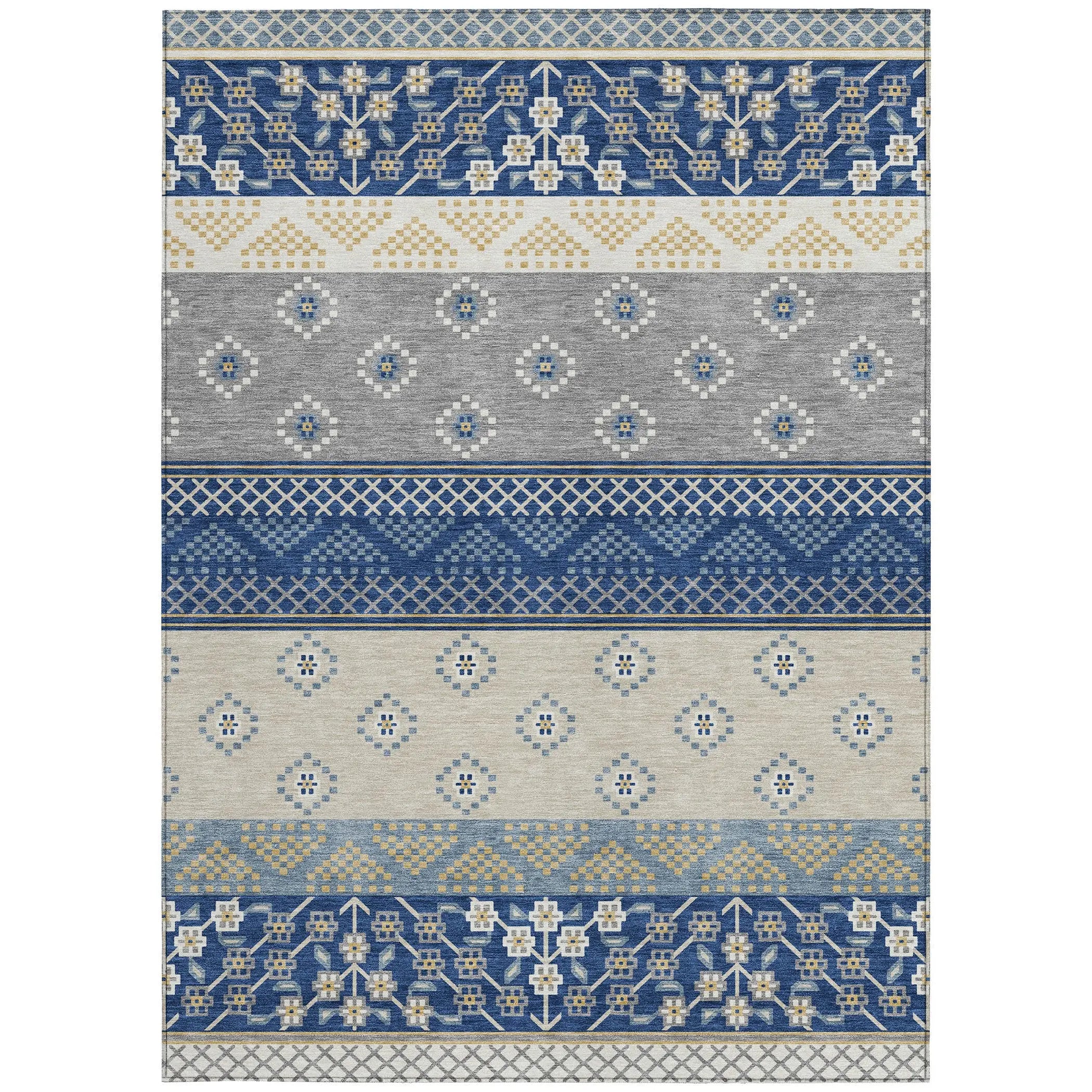 8' X 10' Navy Blue And Copper Striped Washable Indoor Outdoor Area Rug Homeroots Outdoor