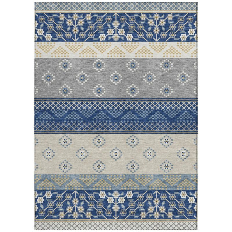 8' X 10' Navy Blue And Copper Striped Washable Indoor Outdoor Area Rug Homeroots Outdoor
