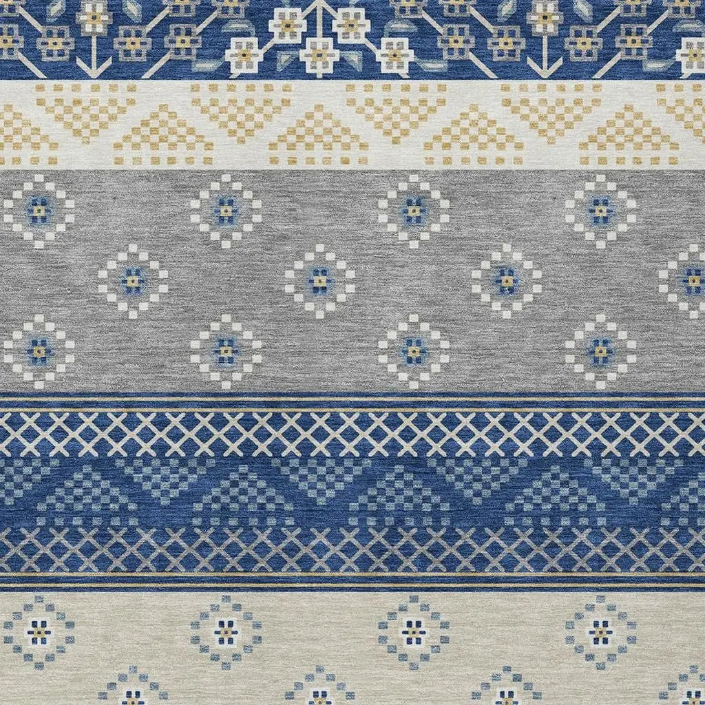 8' X 10' Navy Blue And Copper Striped Washable Indoor Outdoor Area Rug Homeroots Outdoor