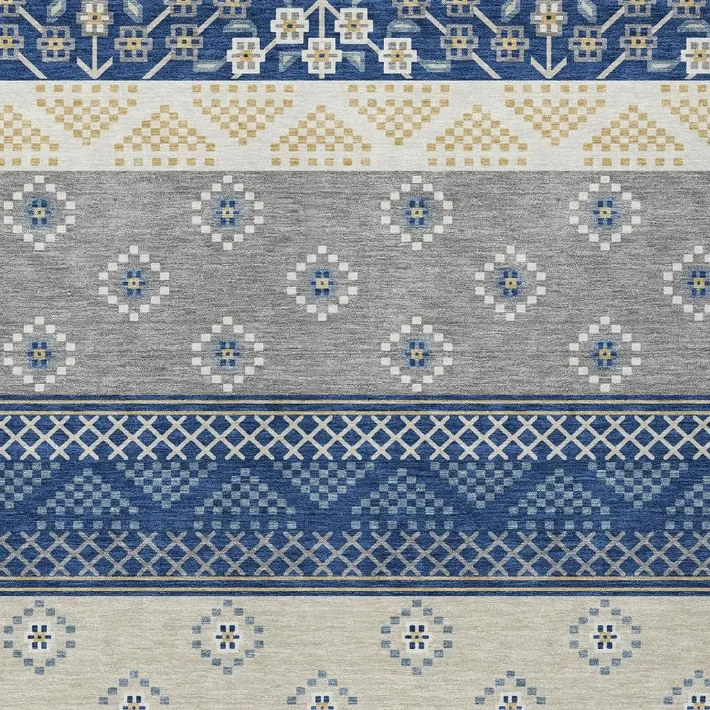 8' X 10' Navy Blue And Copper Striped Washable Indoor Outdoor Area Rug Homeroots Outdoor