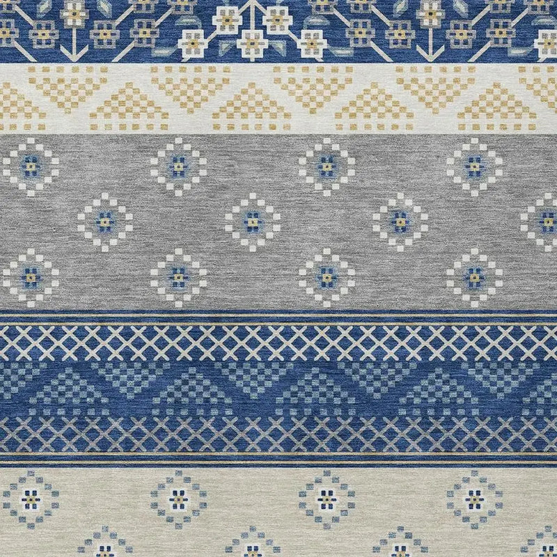 8' X 10' Navy Blue And Copper Striped Washable Indoor Outdoor Area Rug Homeroots Outdoor