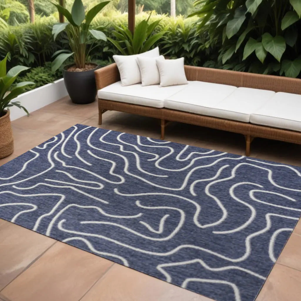 8' X 10' Navy Blue And Cream Abstract Indoor Outdoor Area Rug Homeroots Outdoor