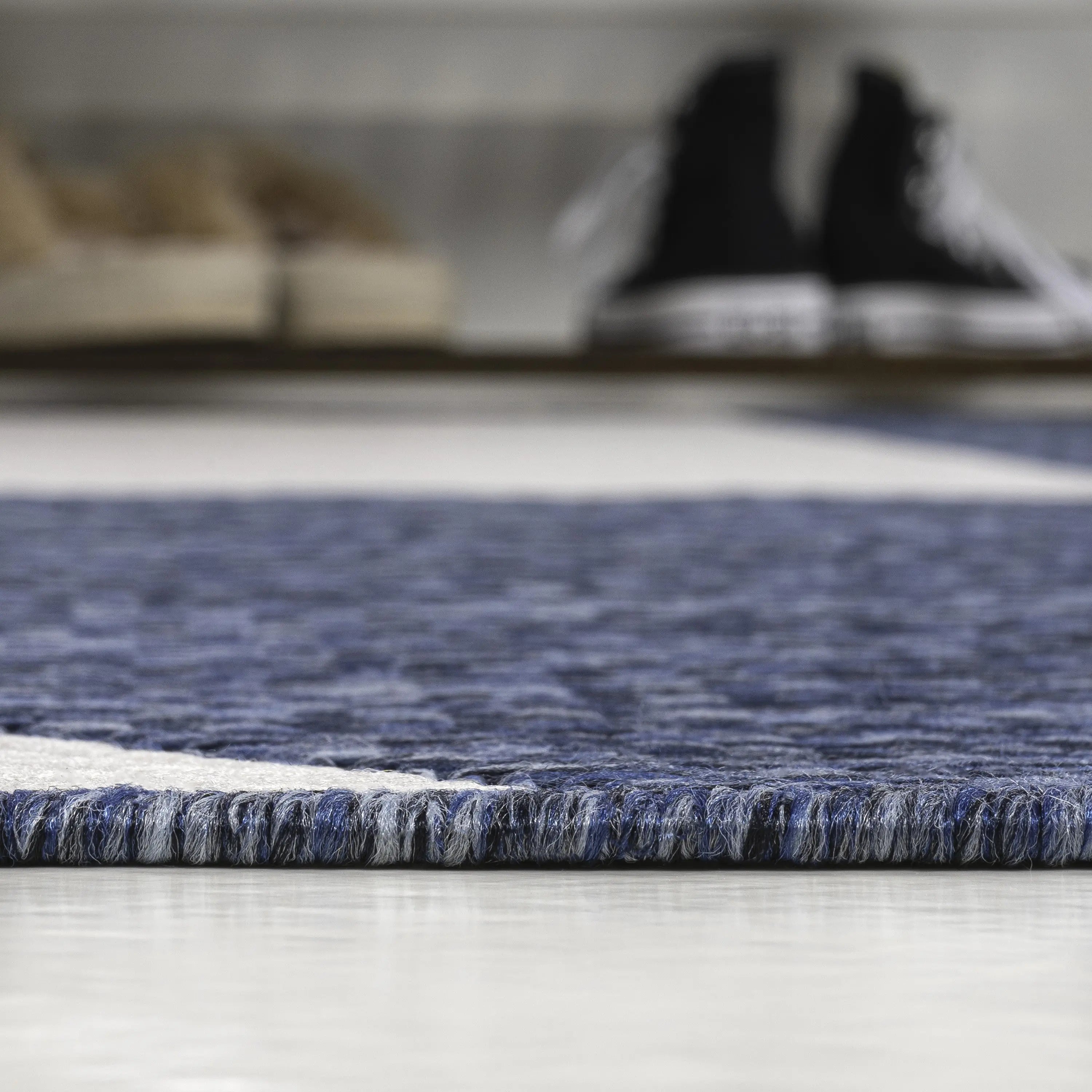 8' X 10' Navy Blue And Cream Geometric Indoor Outdoor Area Rug Homeroots Outdoor