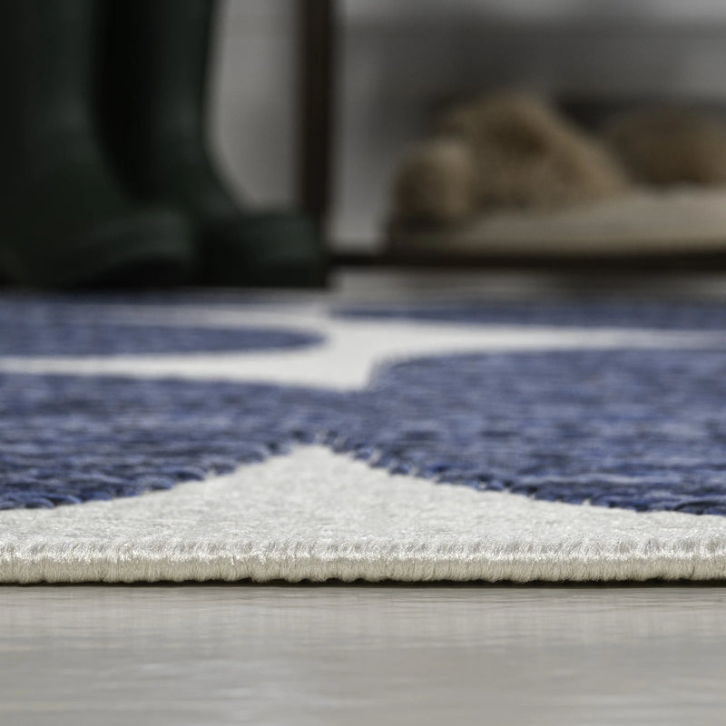 8' X 10' Navy Blue And Cream Geometric Indoor Outdoor Area Rug Homeroots Outdoor
