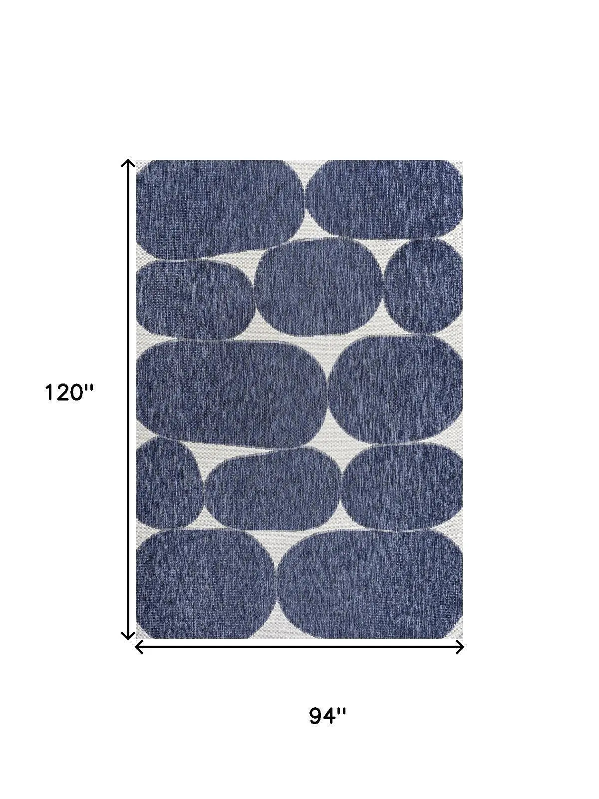 8' X 10' Navy Blue And Cream Geometric Indoor Outdoor Area Rug Homeroots Outdoor