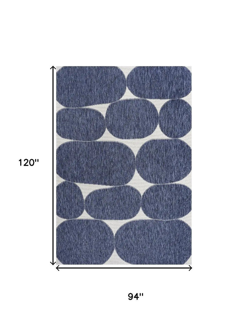 8' X 10' Navy Blue And Cream Geometric Indoor Outdoor Area Rug Homeroots Outdoor