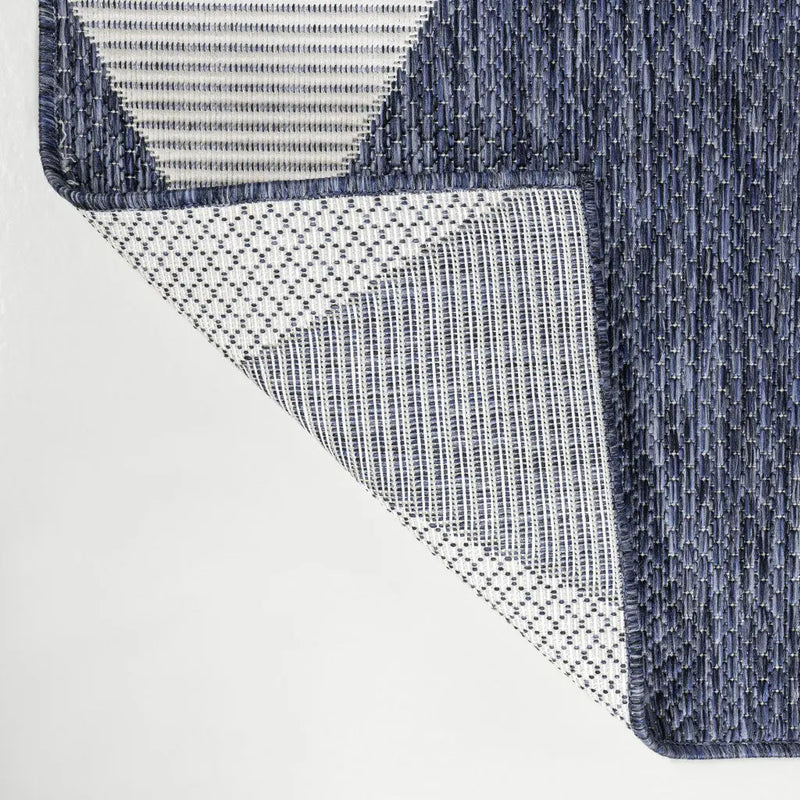 8' X 10' Navy Blue And Cream Geometric Indoor Outdoor Area Rug Homeroots Outdoor