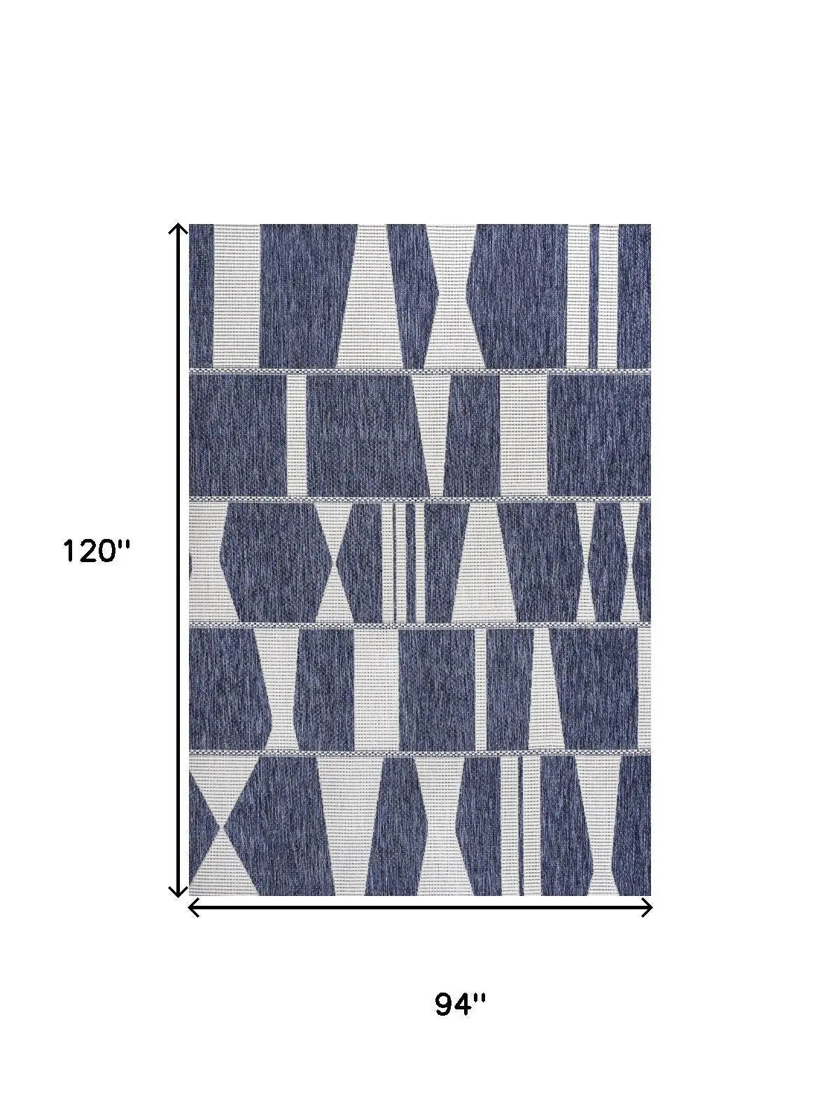 8' X 10' Navy Blue And Cream Geometric Indoor Outdoor Area Rug Homeroots Outdoor