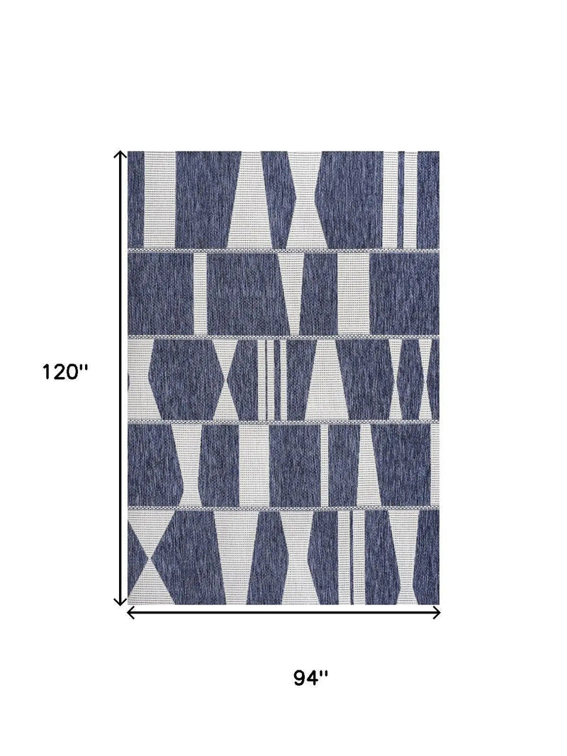 8' X 10' Navy Blue And Cream Geometric Indoor Outdoor Area Rug Homeroots Outdoor