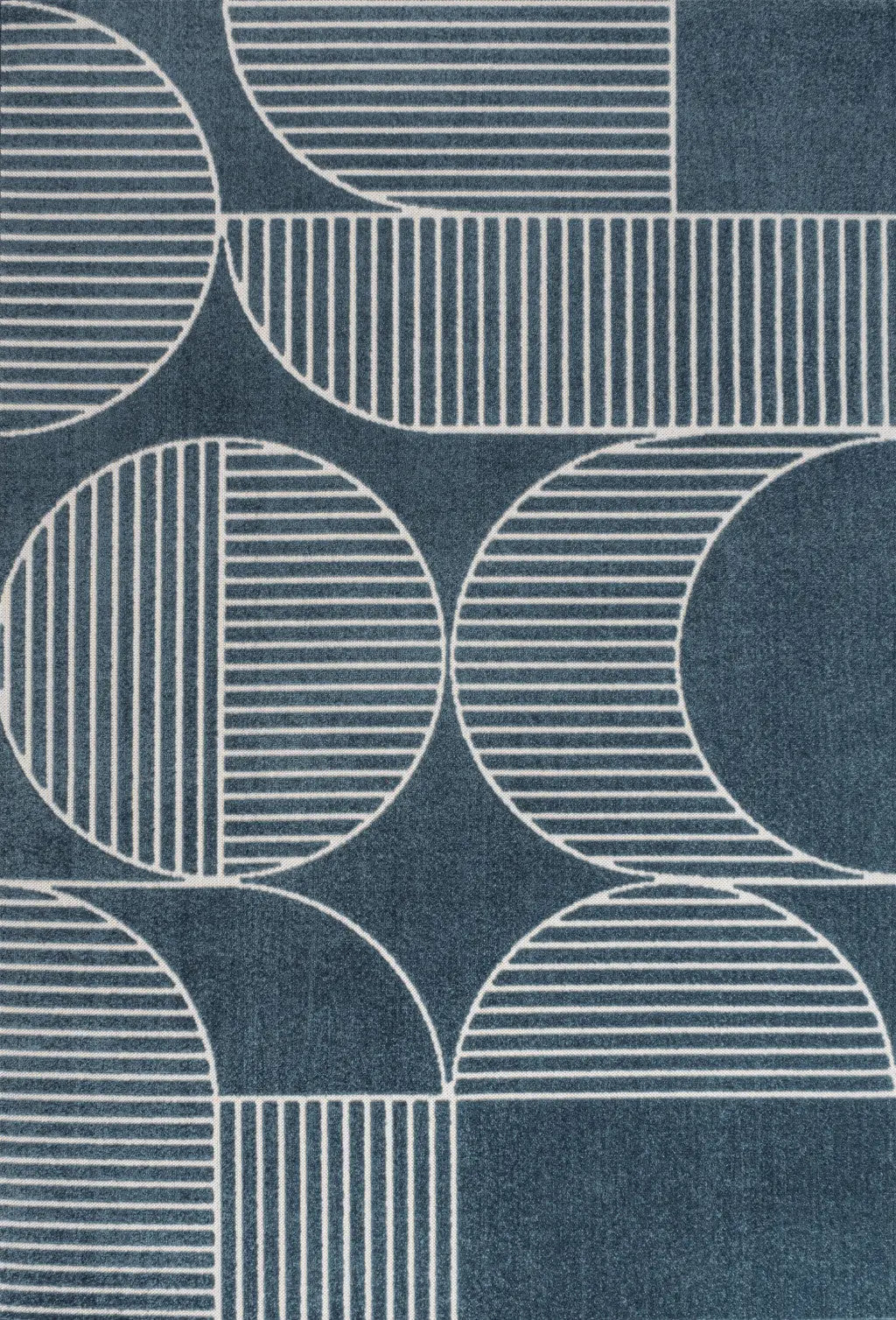 8' X 10' Navy Blue And Cream Striped Indoor Outdoor Area Rug - GreatEagleInc