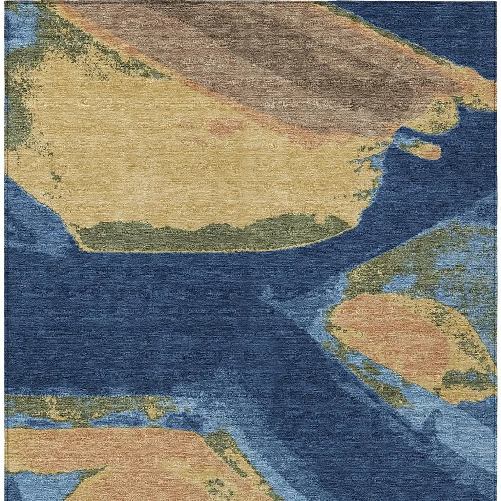 8' X 10' Navy Blue And Denim Blue Abstract Washable Indoor Outdoor Area Rug Homeroots Outdoor
