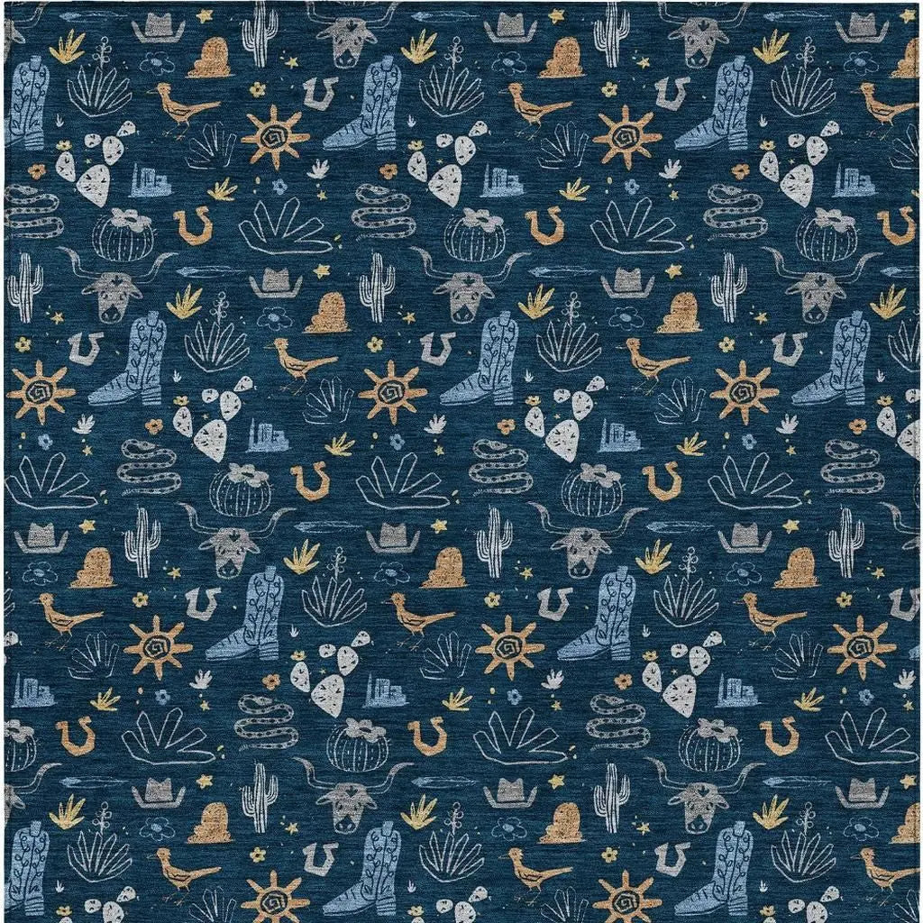 8' X 10' Navy Blue And Denim Blue Cactus Washable Indoor Outdoor Area Rug Homeroots Outdoor