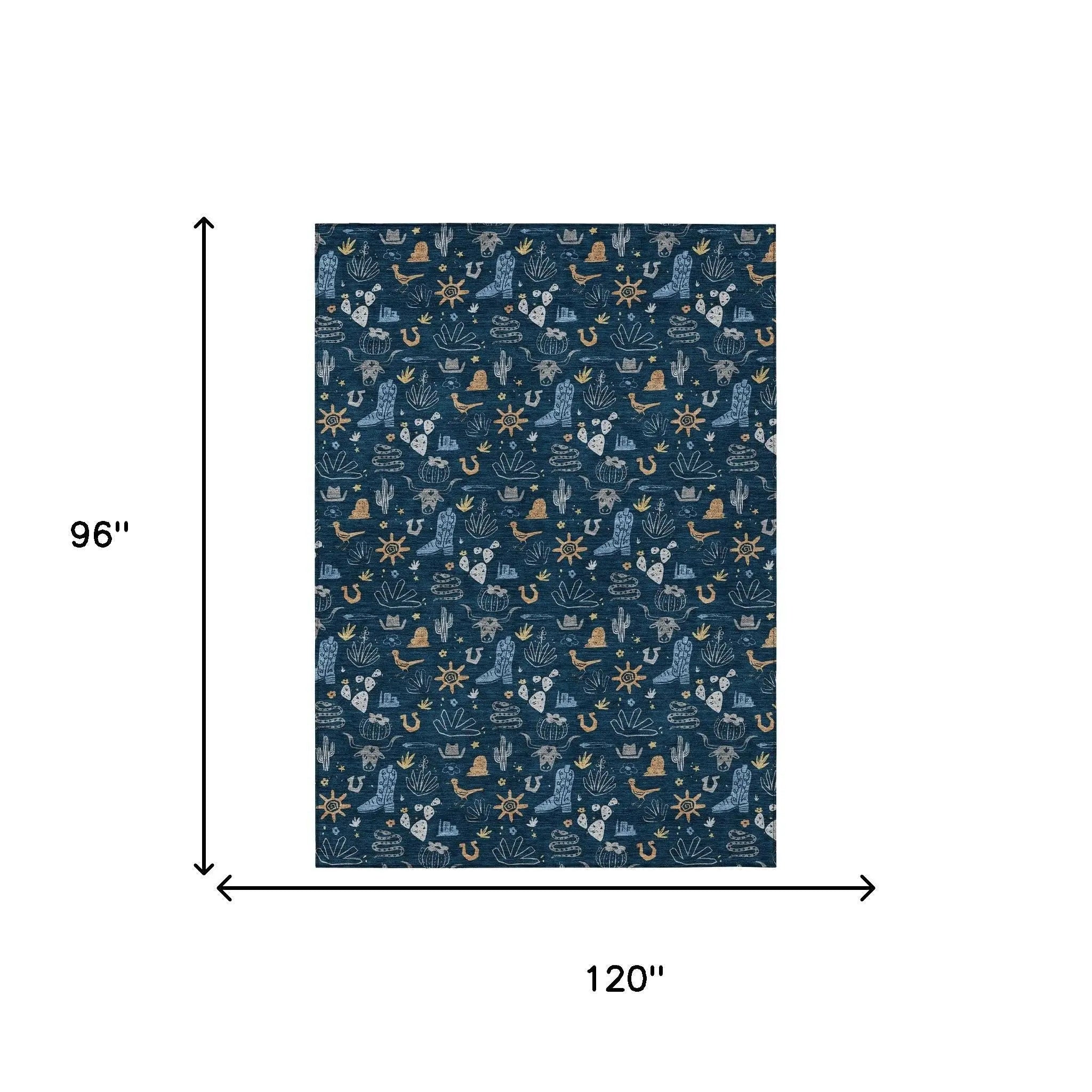 8' X 10' Navy Blue And Denim Blue Cactus Washable Indoor Outdoor Area Rug Homeroots Outdoor