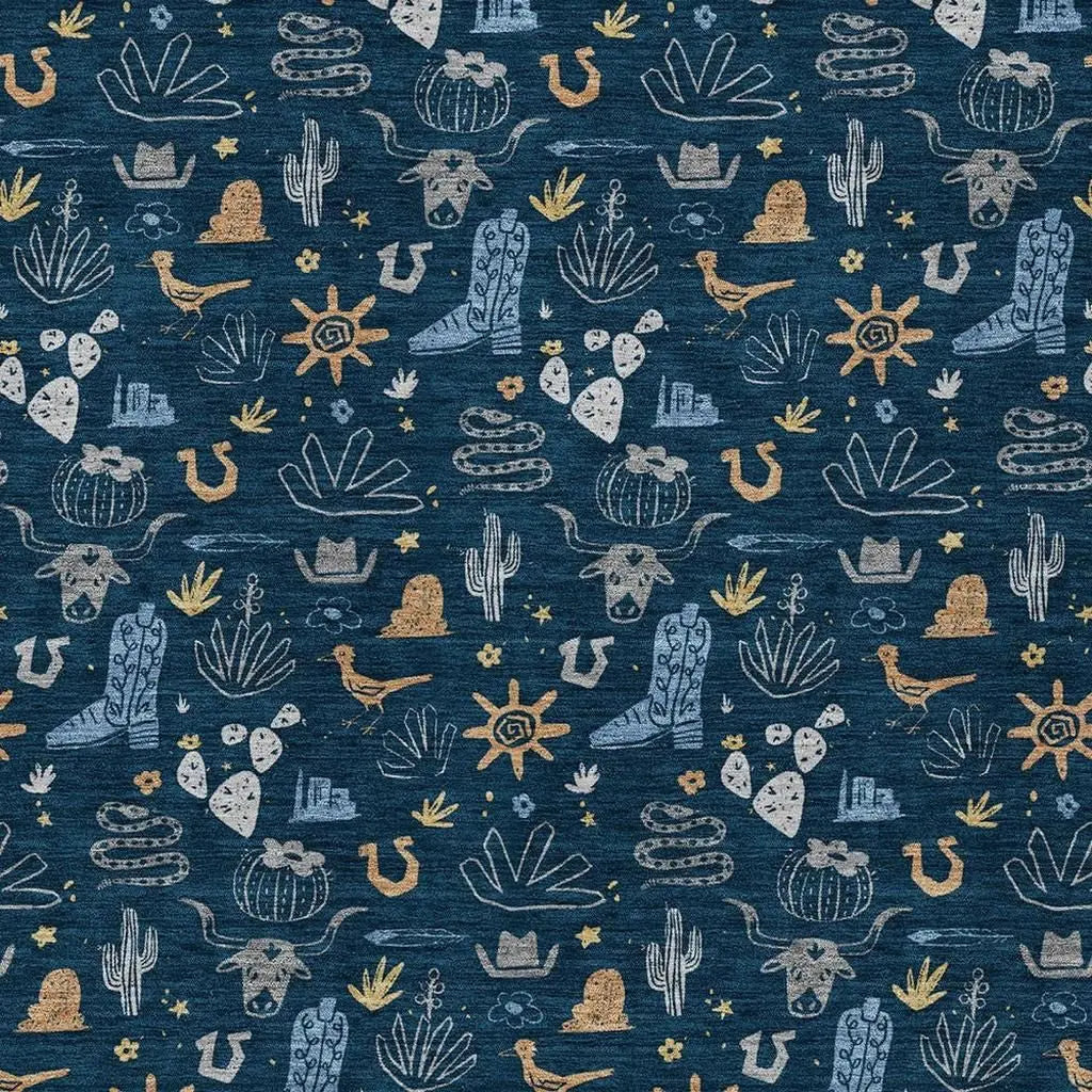 8' X 10' Navy Blue And Denim Blue Cactus Washable Indoor Outdoor Area Rug Homeroots Outdoor