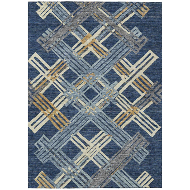 8' X 10' Navy Blue And Denim Blue Geometric Washable Indoor Outdoor Area Rug Homeroots Outdoor