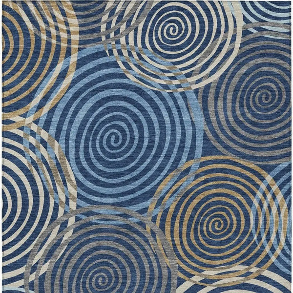 8' X 10' Navy Blue And Denim Blue Geometric Washable Indoor Outdoor Area Rug Homeroots Outdoor