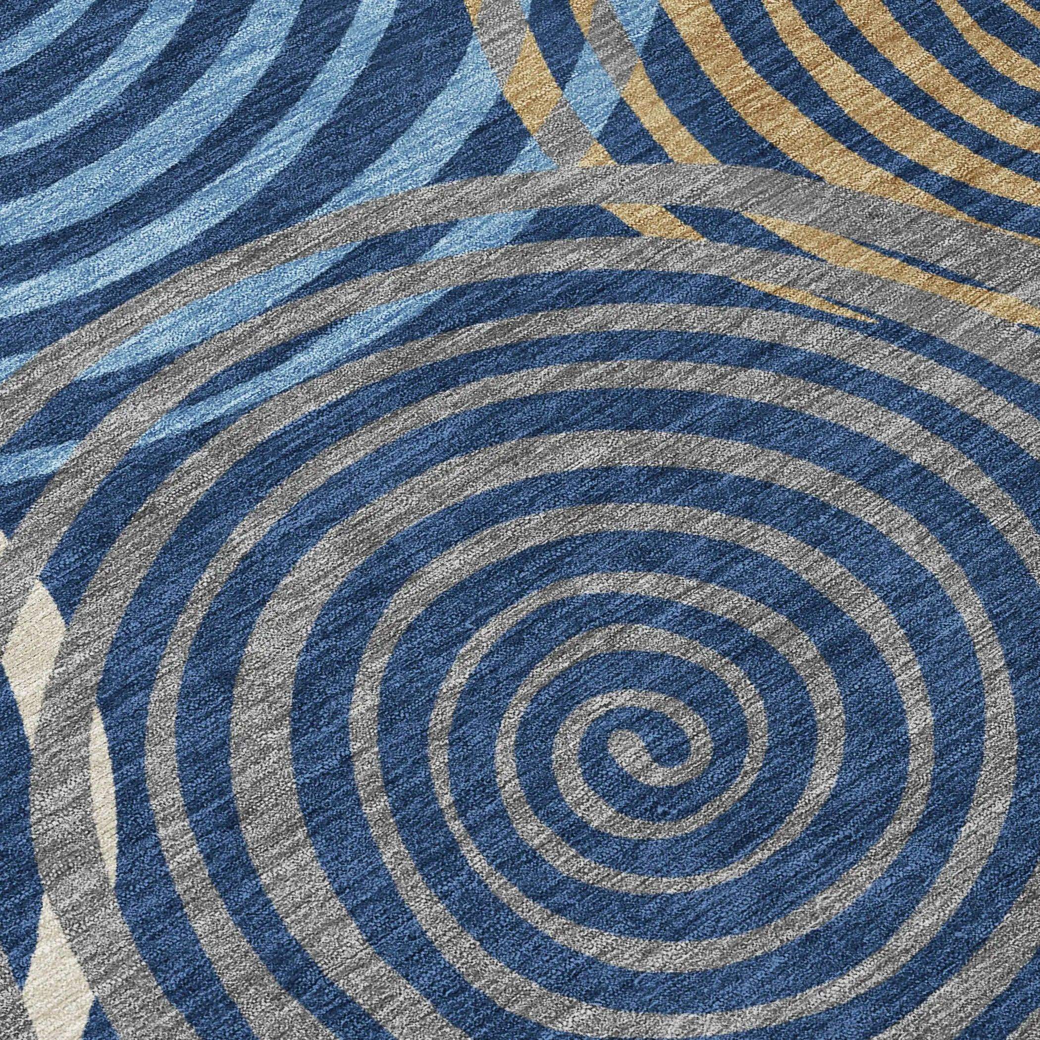 8' X 10' Navy Blue And Denim Blue Geometric Washable Indoor Outdoor Area Rug Homeroots Outdoor