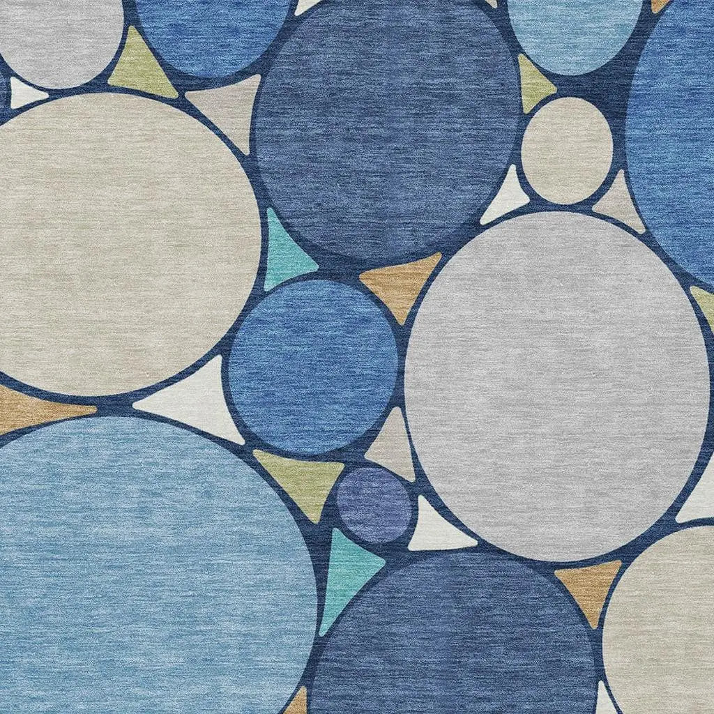 8' X 10' Navy Blue And Denim Blue Geometric Washable Indoor Outdoor Area Rug Homeroots Outdoor