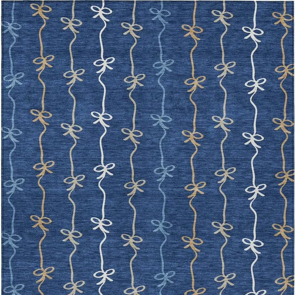 8' X 10' Navy Blue And Denim Blue Southwestern Washable Indoor Outdoor Area Rug Homeroots Outdoor