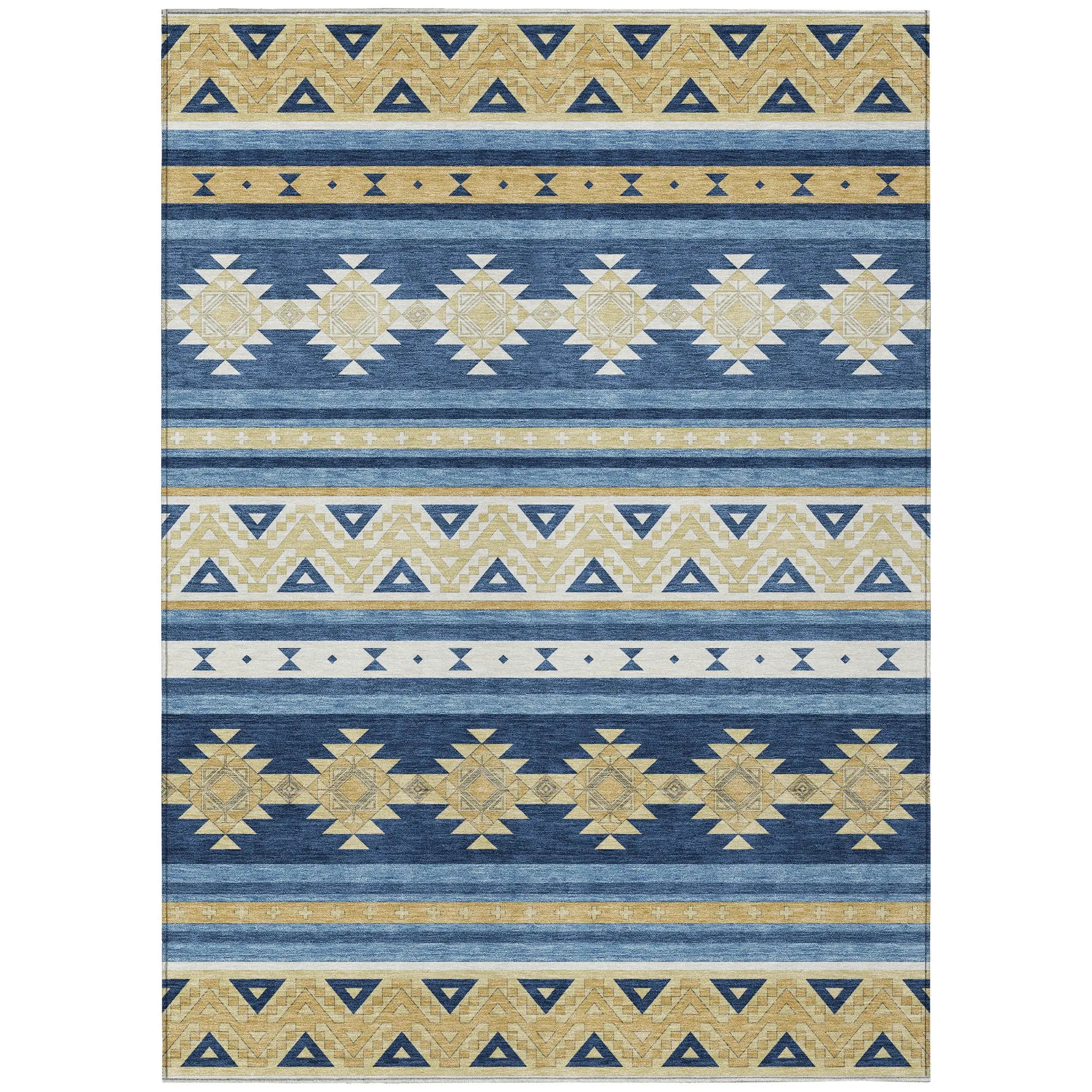8' X 10' Navy Blue And Denim Blue Southwestern Washable Indoor Outdoor Area Rug Homeroots Outdoor