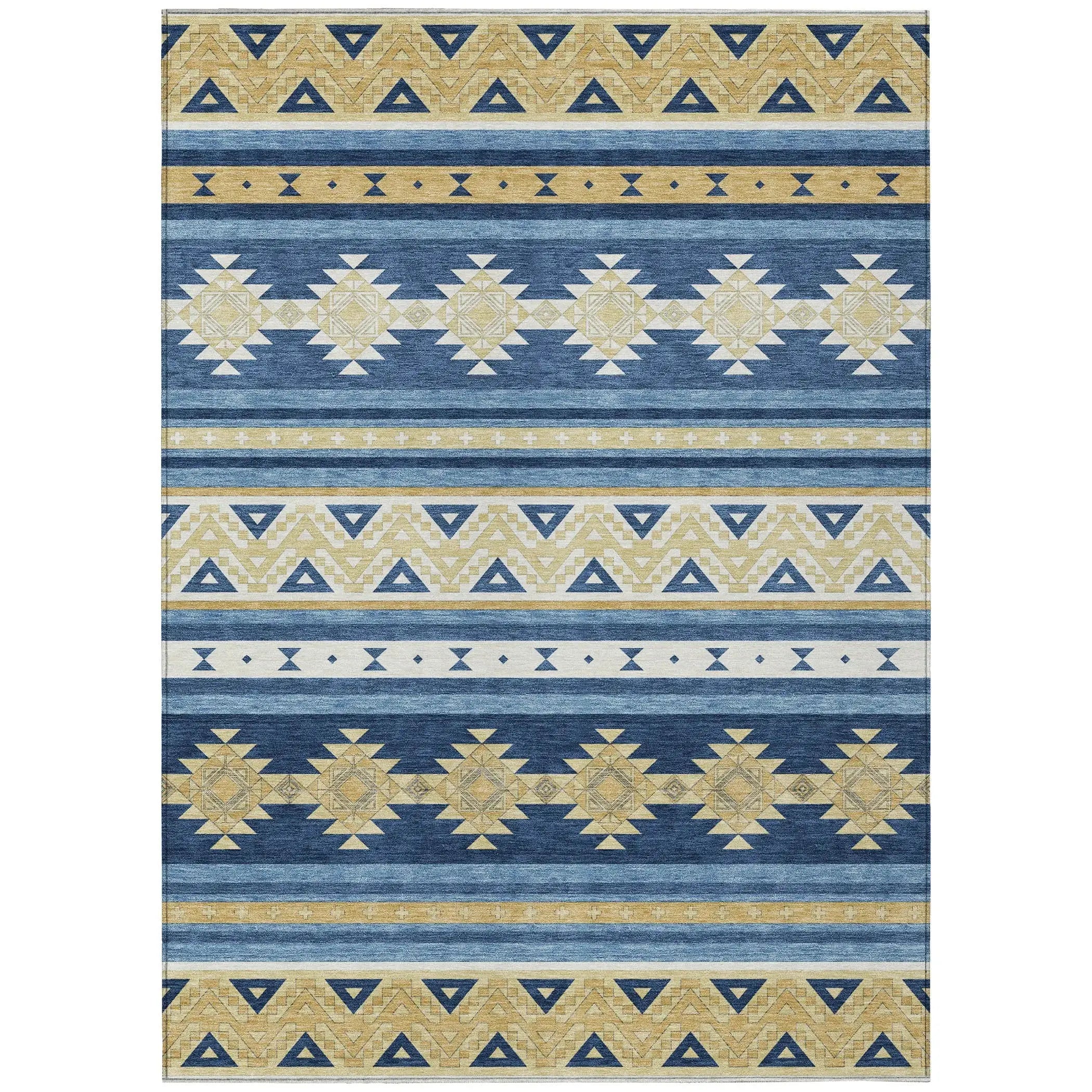 8' X 10' Navy Blue And Denim Blue Southwestern Washable Indoor Outdoor Area Rug Homeroots Outdoor