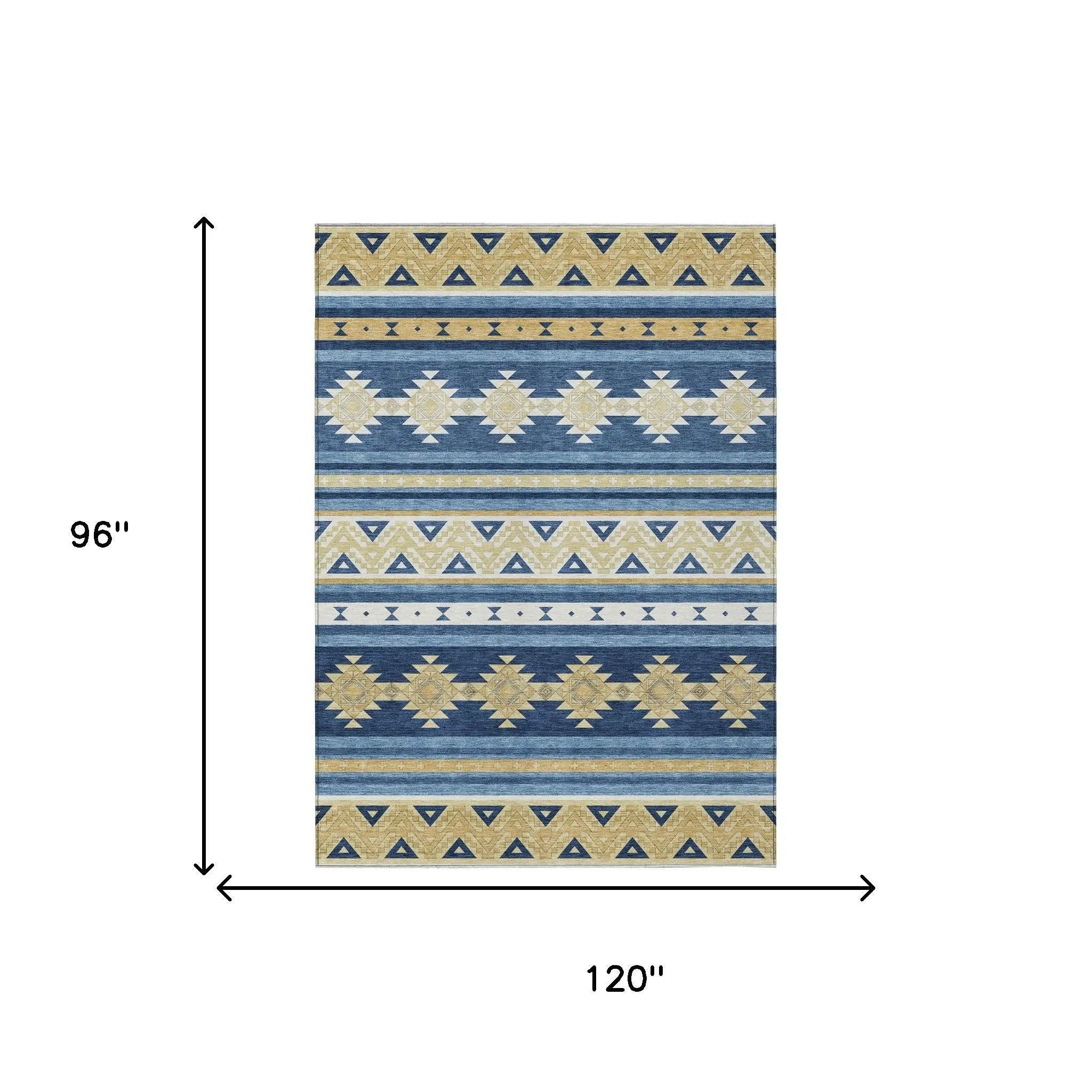 8' X 10' Navy Blue And Denim Blue Southwestern Washable Indoor Outdoor Area Rug Homeroots Outdoor