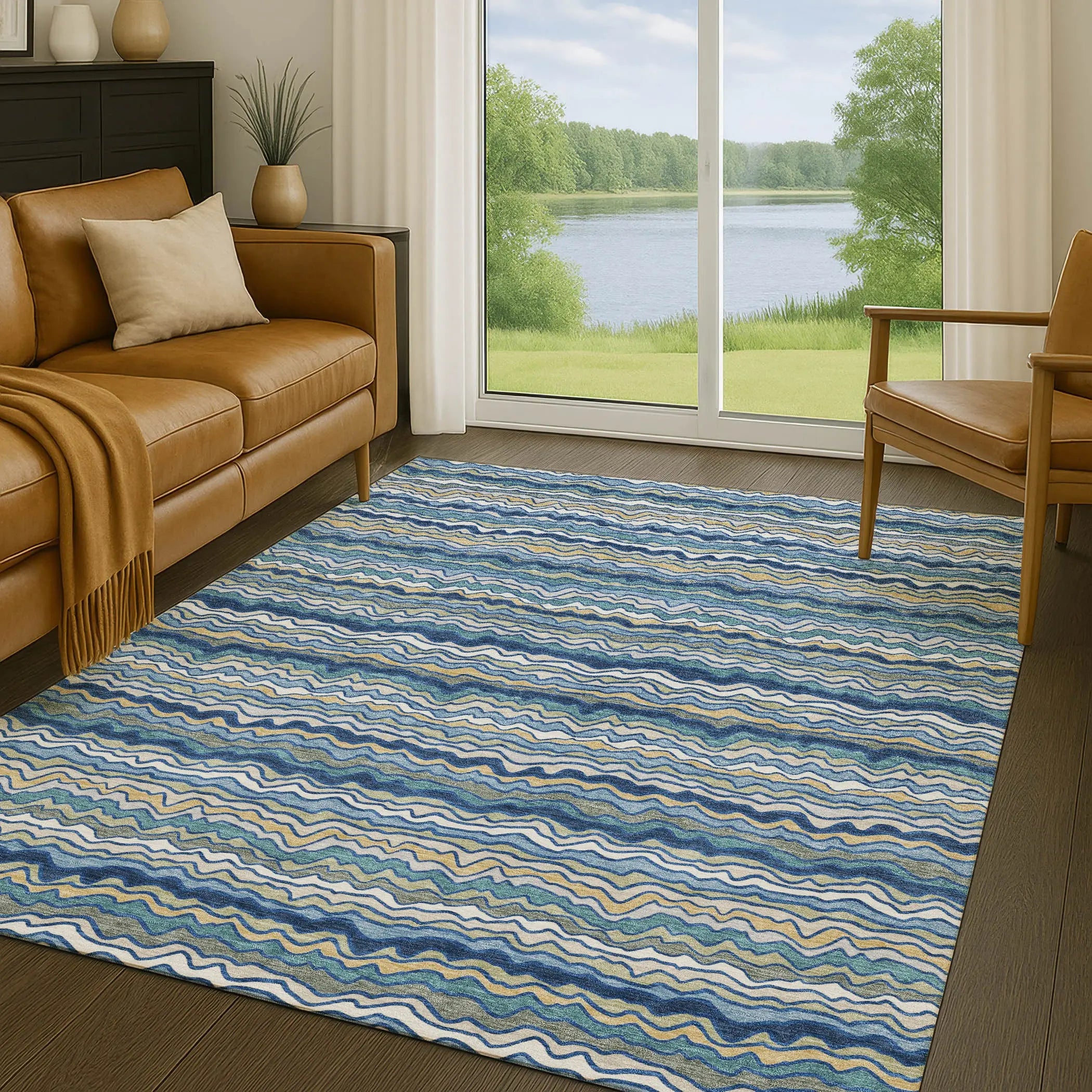 8' X 10' Navy Blue And Denim Blue Striped Washable Indoor Outdoor Area Rug Homeroots Outdoor