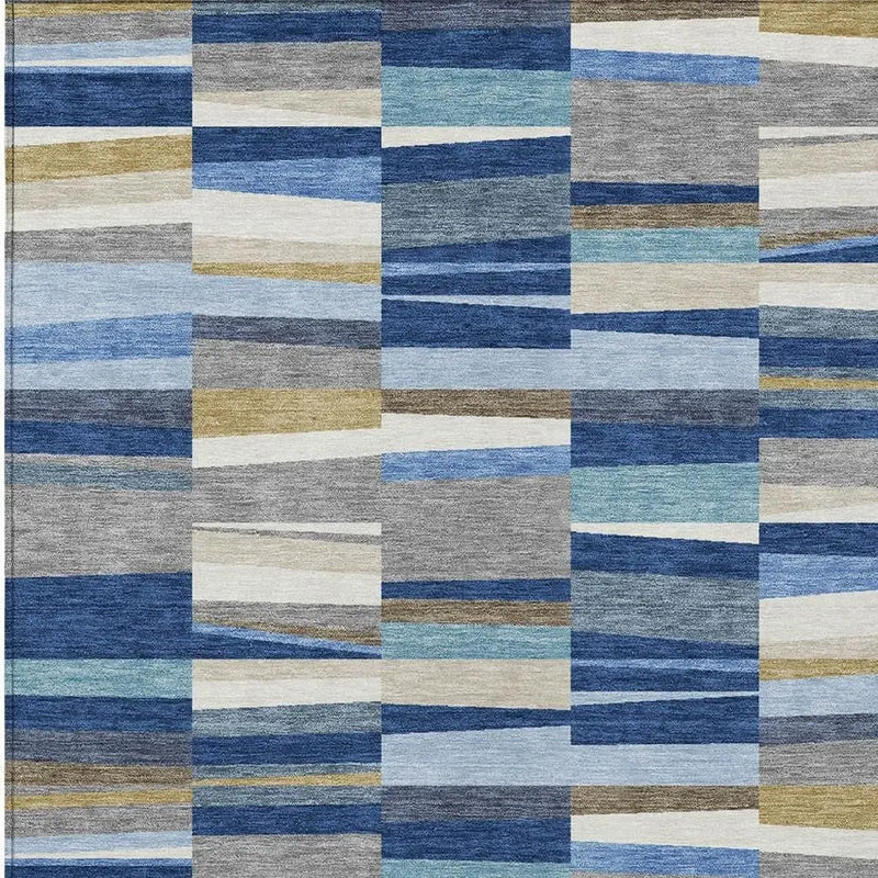 8' X 10' Navy Blue And Denim Blue Striped Washable Indoor Outdoor Area Rug Homeroots Outdoor