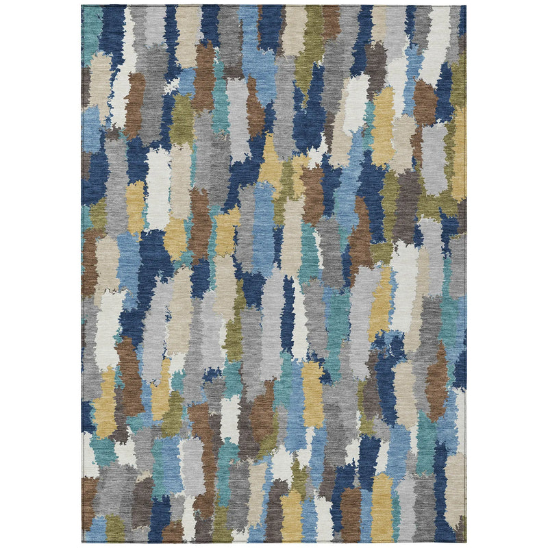 8' X 10' Navy Blue And Denim Blue Striped Washable Indoor Outdoor Area Rug Homeroots Outdoor