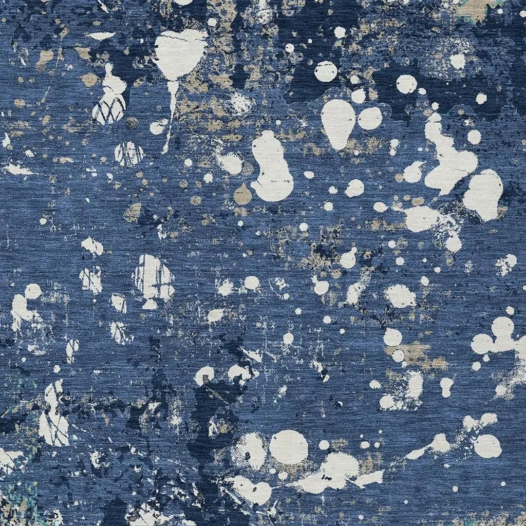 8' X 10' Navy Blue And Fern Green Abstract Washable Indoor Outdoor Area Rug Homeroots Outdoor