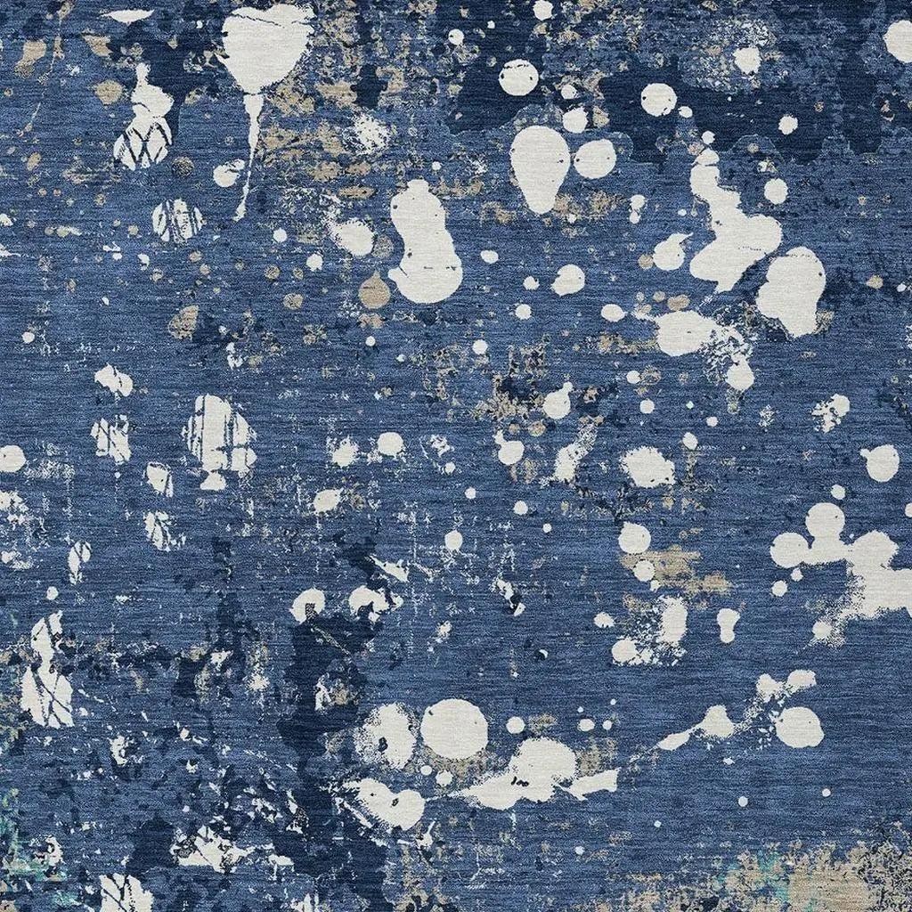 8' X 10' Navy Blue And Fern Green Abstract Washable Indoor Outdoor Area Rug Homeroots Outdoor