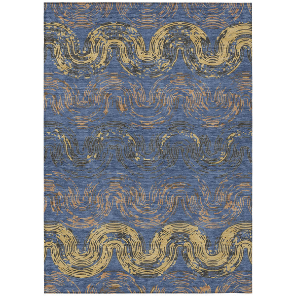 8' X 10' Navy Blue And Gold Abstract Washable Indoor Outdoor Area Rug Homeroots Outdoor