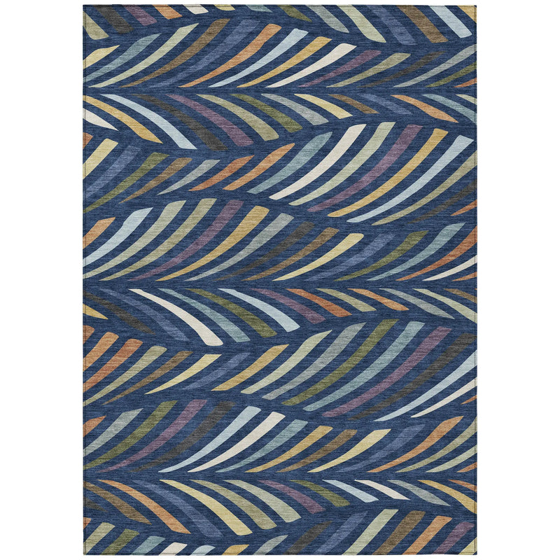 8' X 10' Navy Blue And Gold Abstract Washable Indoor Outdoor Area Rug Homeroots Outdoor