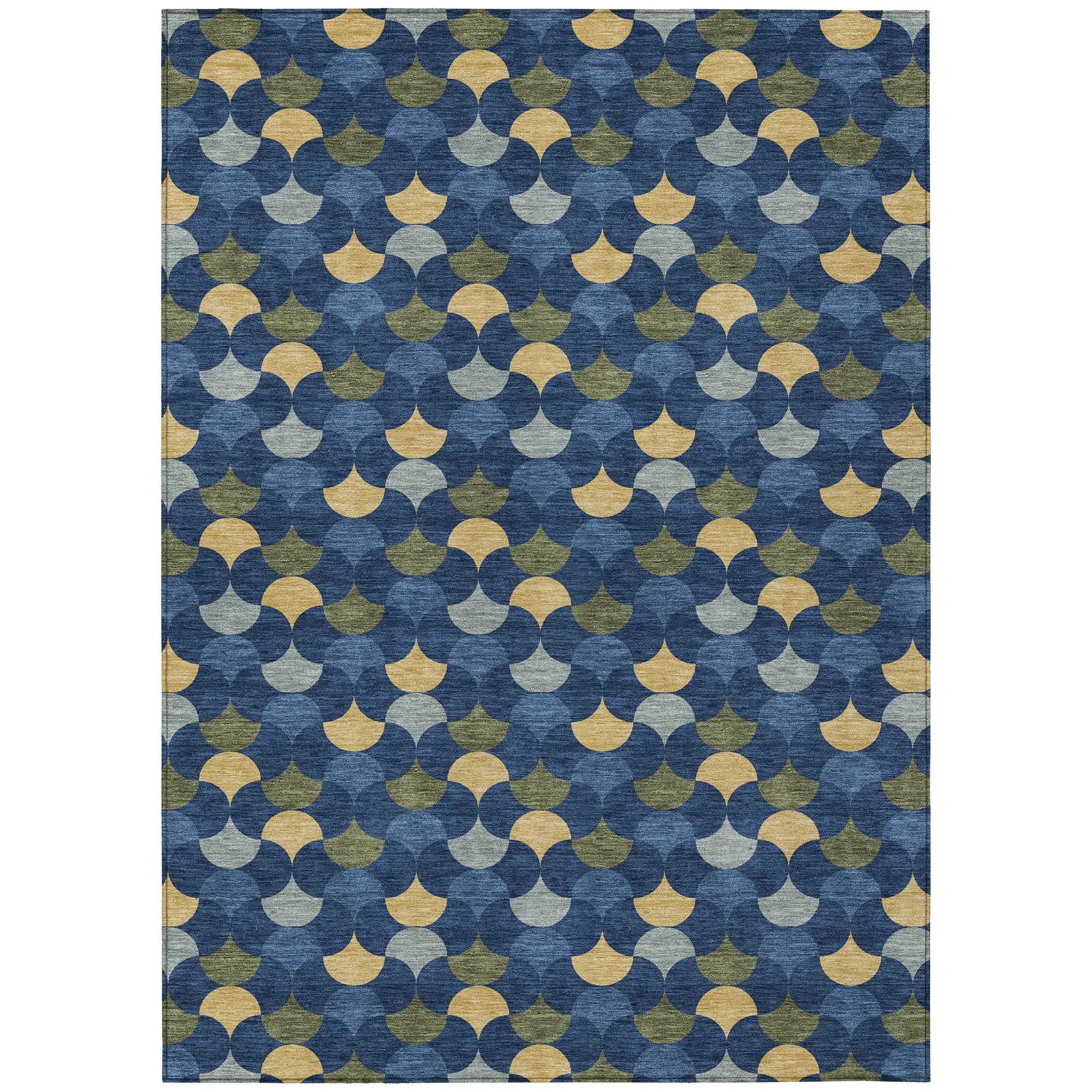 8' X 10' Navy Blue And Gold Geometric Washable Indoor Outdoor Area Rug Homeroots Outdoor