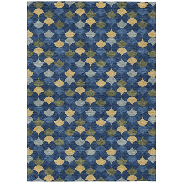 8' X 10' Navy Blue And Gold Geometric Washable Indoor Outdoor Area Rug Homeroots Outdoor