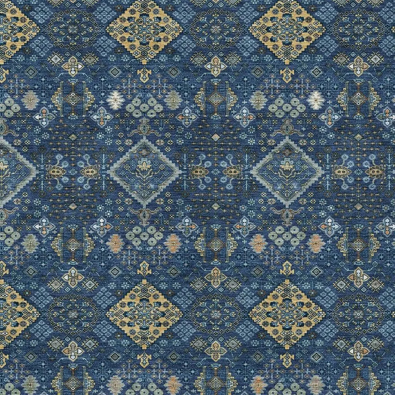 8' X 10' Navy Blue And Gold Geometric Washable Indoor Outdoor Area Rug Homeroots Outdoor
