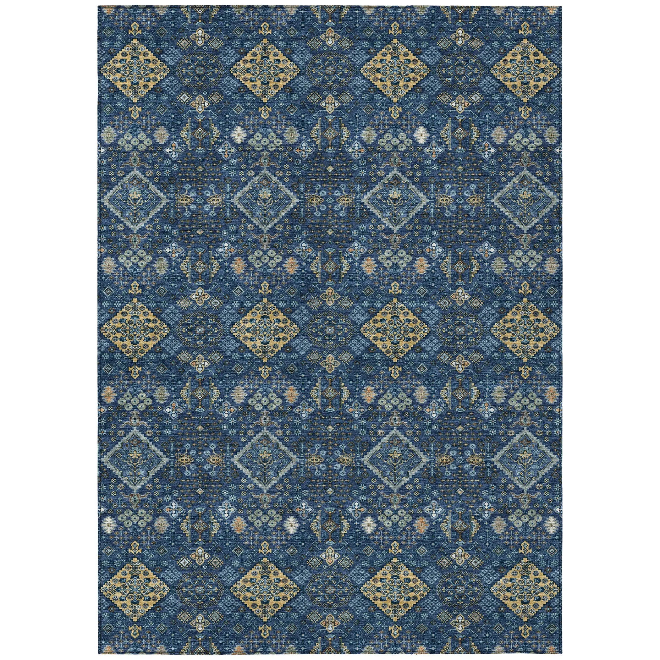 8' X 10' Navy Blue And Gold Geometric Washable Indoor Outdoor Area Rug Homeroots Outdoor