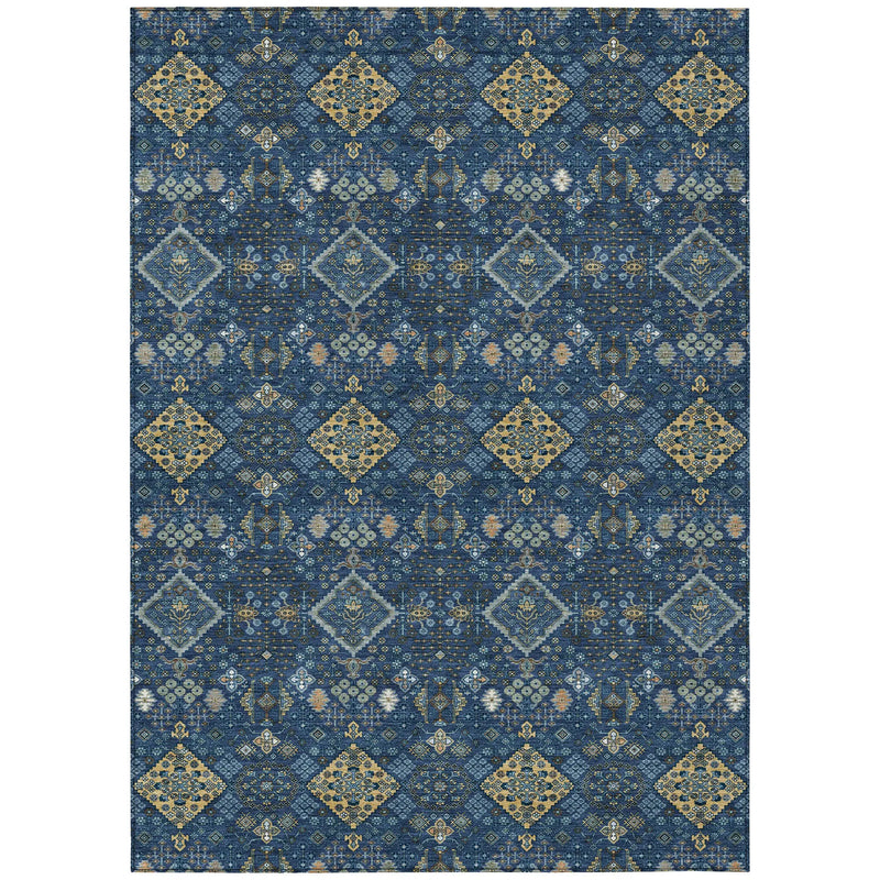 8' X 10' Navy Blue And Gold Geometric Washable Indoor Outdoor Area Rug Homeroots Outdoor