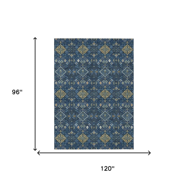 8' X 10' Navy Blue And Gold Geometric Washable Indoor Outdoor Area Rug Homeroots Outdoor