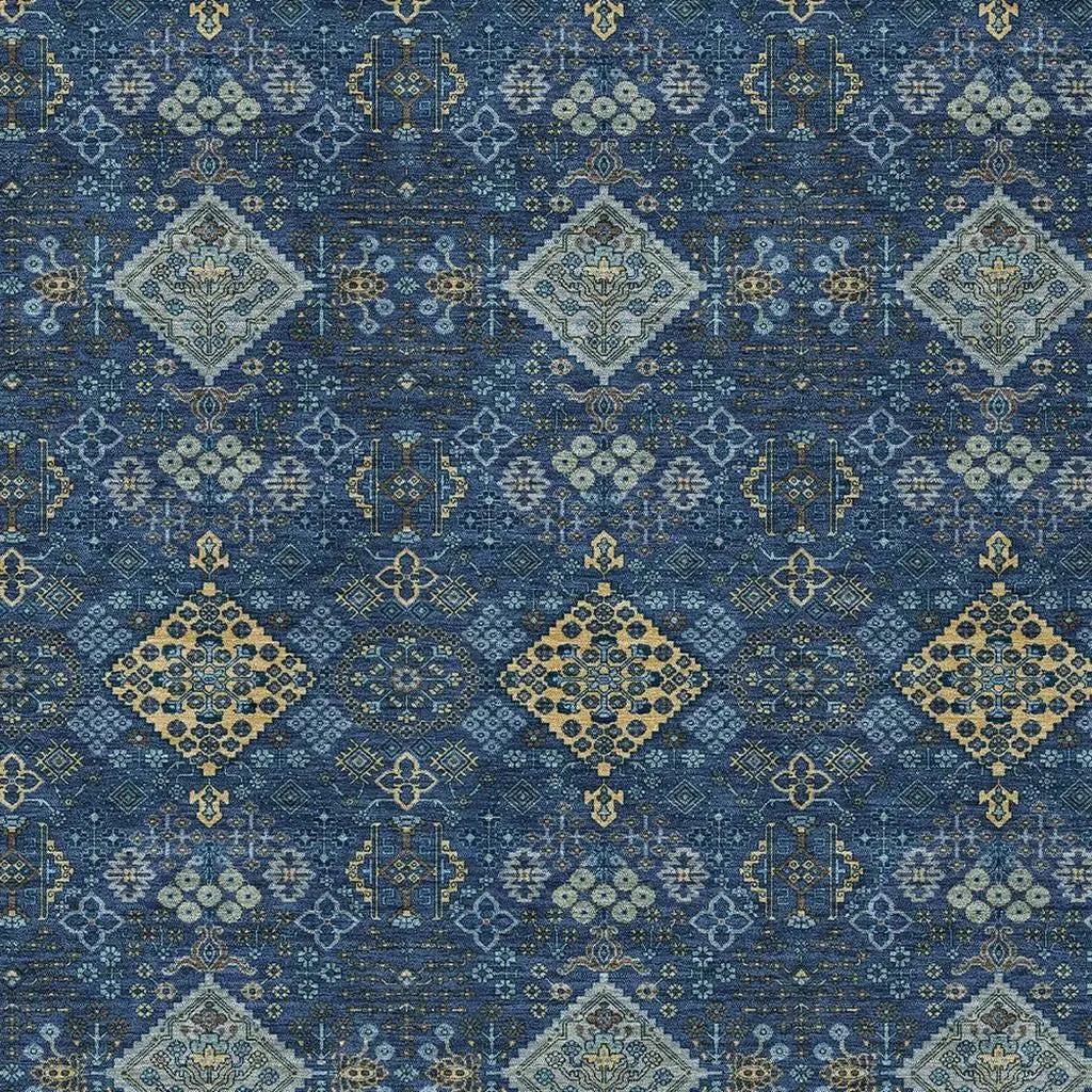 8' X 10' Navy Blue And Gold Geometric Washable Indoor Outdoor Area Rug Homeroots Outdoor