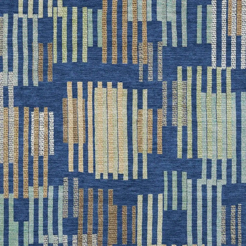 8' X 10' Navy Blue And Gold Striped Washable Indoor Outdoor Area Rug Homeroots Outdoor