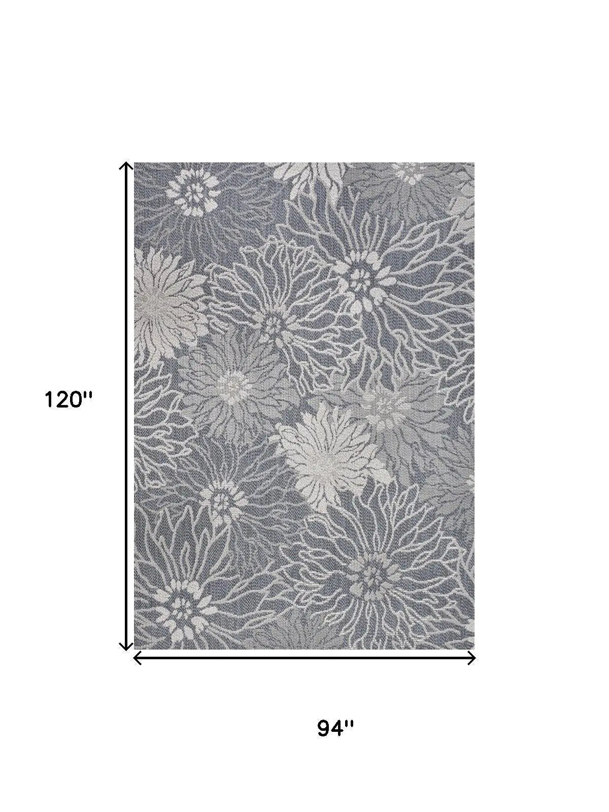 8' X 10' Navy Blue And Gray Floral Indoor Outdoor Area Rug Homeroots Outdoor