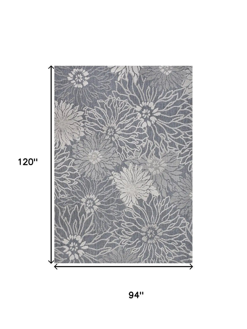 8' X 10' Navy Blue And Gray Floral Indoor Outdoor Area Rug Homeroots Outdoor