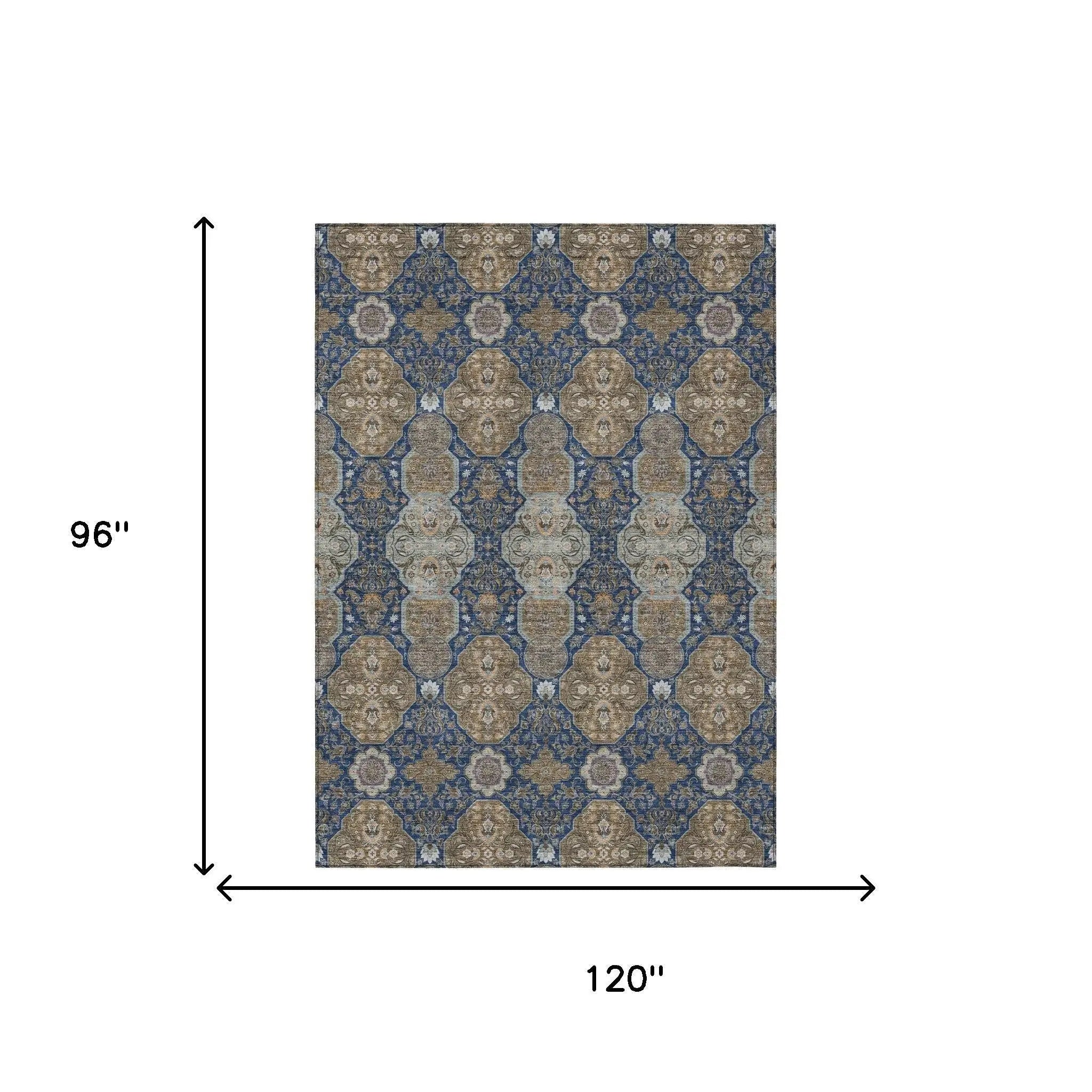 8' X 10' Navy Blue And Gray Floral Washable Indoor Outdoor Area Rug Homeroots Outdoor