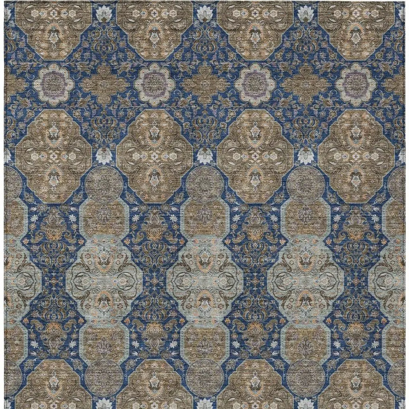 8' X 10' Navy Blue And Gray Floral Washable Indoor Outdoor Area Rug Homeroots Outdoor