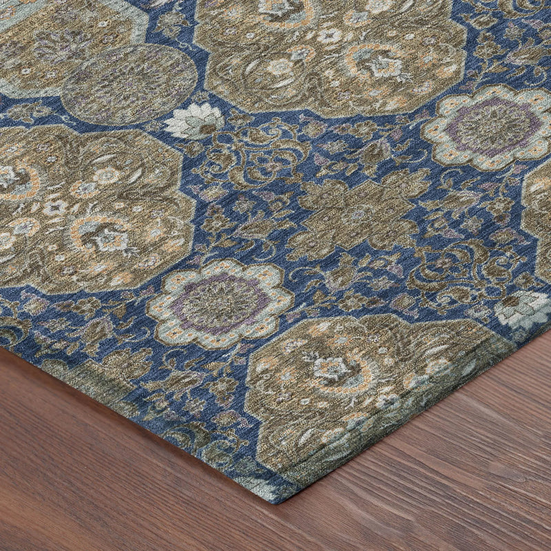 8' X 10' Navy Blue And Gray Floral Washable Indoor Outdoor Area Rug Homeroots Outdoor
