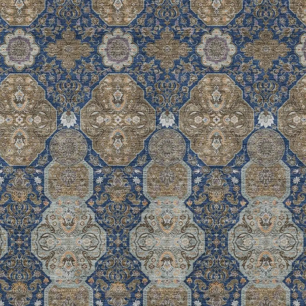8' X 10' Navy Blue And Gray Floral Washable Indoor Outdoor Area Rug Homeroots Outdoor